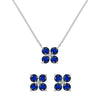 Pair of Greenwich earrings and a necklace in 14k white gold featuring 4 mm sapphires and 2.1 mm diamonds