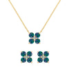 Pair of Greenwich earrings and a necklace in 14k gold featuring 4 mm alexandrites and 2.1 mm diamonds - front view