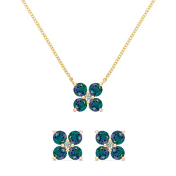 Greenwich 4 Alexandrite & Diamond Necklace and Earrings Set in 14k Gold (June)