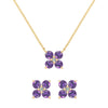 Pair of Greenwich earrings and a necklace in 14k gold featuring 4 mm amethysts and 2.1 mm diamonds - front view