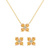 Pair of Greenwich earrings and a necklace in 14k gold featuring 4 mm citrines and 2.1 mm diamonds - front view