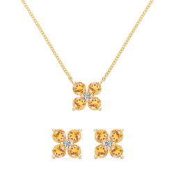 Greenwich 4 Citrine & Diamond Necklace and Earrings Set in 14k Gold (November)