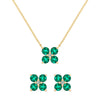 Pair of Greenwich earrings and a necklace in 14k gold featuring 4 mm emeralds and 2.1 mm diamonds - front view