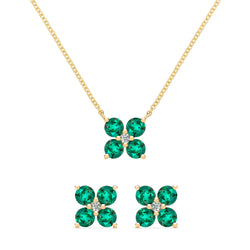 Greenwich 4 Emerald & Diamond Necklace and Earrings Set in 14k Gold (May)