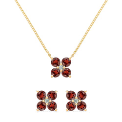 Greenwich 4 Garnet & Diamond Necklace and Earrings Set in 14k Gold (January)