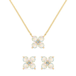 Greenwich 4 Opal & Diamond Necklace and Earrings Set in 14k Gold (October)