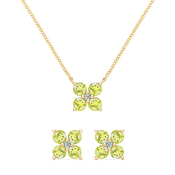 Greenwich 4 Peridot & Diamond Necklace and Earrings Set in 14k Gold (August)