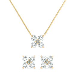 Greenwich 4 White Topaz & Diamond Necklace and Earrings Set in 14k Gold (April)