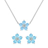 Pair of Greenwich earrings and a necklace in 14k white gold featuring 4 mm Nantucket blue topaz and 2.1 mm diamonds