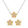 Pair of Greenwich earrings and a necklace in 14k white gold featuring 4 mm citrines and 2.1 mm diamonds