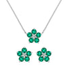 Pair of Greenwich earrings and a necklace in 14k white gold featuring 4 mm emeralds and 2.1 mm diamonds