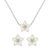 Pair of Greenwich earrings and a necklace in 14k white gold featuring 4 mm opals and 2.1 mm diamonds