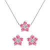 Pair of Greenwich earrings and a necklace in 14k white gold featuring 4 mm pink tourmalines and 2.1 mm diamonds