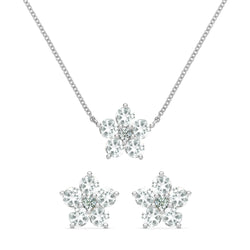Greenwich Flower White Topaz & Diamond Necklace and Earrings Set in 14k Gold (April)