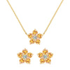 Pair of Greenwich earrings and a necklace in 14k gold featuring 4 mm citrines and 2.1 mm diamonds - front view
