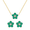 Pair of Greenwich earrings and a necklace in 14k gold featuring 4 mm emeralds and 2.1 mm diamonds - front view