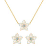 Pair of Greenwich earrings and a necklace in 14k yellow gold featuring 4 mm opals and 2.1 mm diamonds - front view