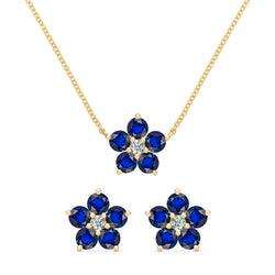 Greenwich Flower Sapphire & Diamond Necklace and Earrings Set in 14k Gold (September)