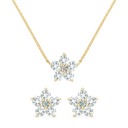 Greenwich 5 White Topaz & Diamond Necklace and Earrings Set in 14k Gold (April)