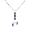 Providence 3 Amethyst pendant and stud earrings set with petite baguette stones set in 14k white gold