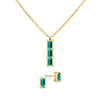 Providence 3 Emerald pendant and stud earrings set with petite baguette stones set in 14k yellow gold - front view