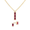Providence 3 Ruby pendant and stud earrings set with petite baguette stones set in 14k yellow gold - front view