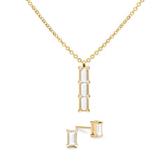 Providence 3 White Topaz Pendant and Stud Earrings Set in 14k Gold (April)