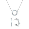Rosecliff small open circle necklace and huggie earrings featuring 2 mm round cut aquamarines prong set in 14k white gold