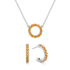 Rosecliff small open circle necklace and huggie earrings featuring 2 mm round cut citrines prong set in 14k white gold