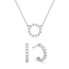 Rosecliff small open circle necklace and huggie earrings featuring 2 mm round cut diamonds prong set in 14k white gold
