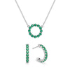 Rosecliff small open circle necklace and huggie earrings featuring 2 mm round cut emeralds prong set in 14k white gold