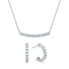 Rosecliff bar necklace and huggie earrings featuring 2 mm faceted round cut aquamarines prong set in 14k white gold