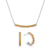 Rosecliff bar necklace and huggie earrings featuring 2 mm faceted round cut citrines prong set in 14k white gold