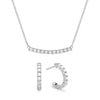 Rosecliff bar necklace and huggie earrings featuring 2 mm faceted round cut diamonds prong set in 14k white gold