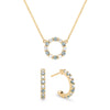 Gold Rosecliff small open circle necklace and huggie earrings featuring alternating 2 mm diamonds & alexandrites - front view