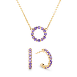 Rosecliff Small Circle Amethyst Necklace and Earrings Set in 14k Gold (February)