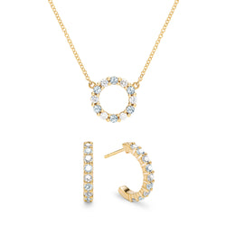 Rosecliff Small Circle Diamond & Aquamarine Necklace and Earrings Set in 14k Gold (March)
