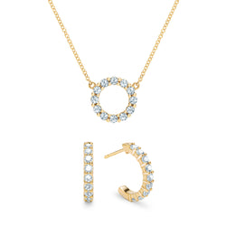 Rosecliff Small Circle Aquamarine Necklace and Earrings Set in 14k Gold (March)