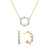 Gold Rosecliff small open circle necklace and huggie earrings with alternating diamonds & Nantucket blue topaz - front view