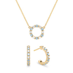 Rosecliff Small Circle Diamond & Nantucket Blue Topaz Necklace and Earrings Set in 14k Gold (December)