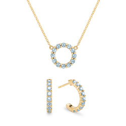 Rosecliff Small Circle Nantucket Blue Topaz Necklace and Earrings Set in 14k Gold (December)
