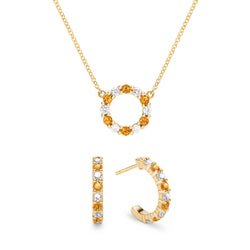 Rosecliff Small Circle Diamond & Citrine Necklace and Earrings Set in 14k Gold (November)