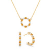 Gold Rosecliff small open circle necklace and huggie earrings featuring alternating 2 mm diamonds & citrines - front view