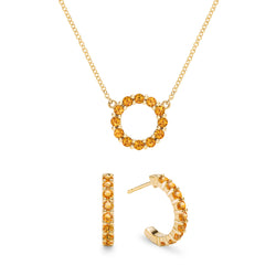 Rosecliff Small Circle Citrine Necklace and Earrings Set in 14k Gold (November)