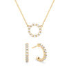 Rosecliff small open circle necklace and huggie earrings featuring 2 mm round cut diamonds prong set in 14k gold - front view