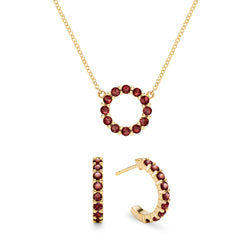 Rosecliff Small Circle Garnet Necklace and Earrings Set in 14k Gold (January)