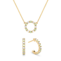 Rosecliff Small Circle Diamond & Peridot Necklace and Earrings Set in 14k Gold (August)