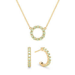 Rosecliff Small Circle Peridot Necklace and Earrings Set in 14k Gold (August)