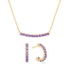 Rosecliff bar necklace and huggie earrings featuring 2 mm faceted round cut amethysts prong set in 14k gold - front view
