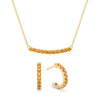 Rosecliff bar necklace and huggie earrings featuring 2 mm faceted round cut citrines prong set in 14k gold - front view